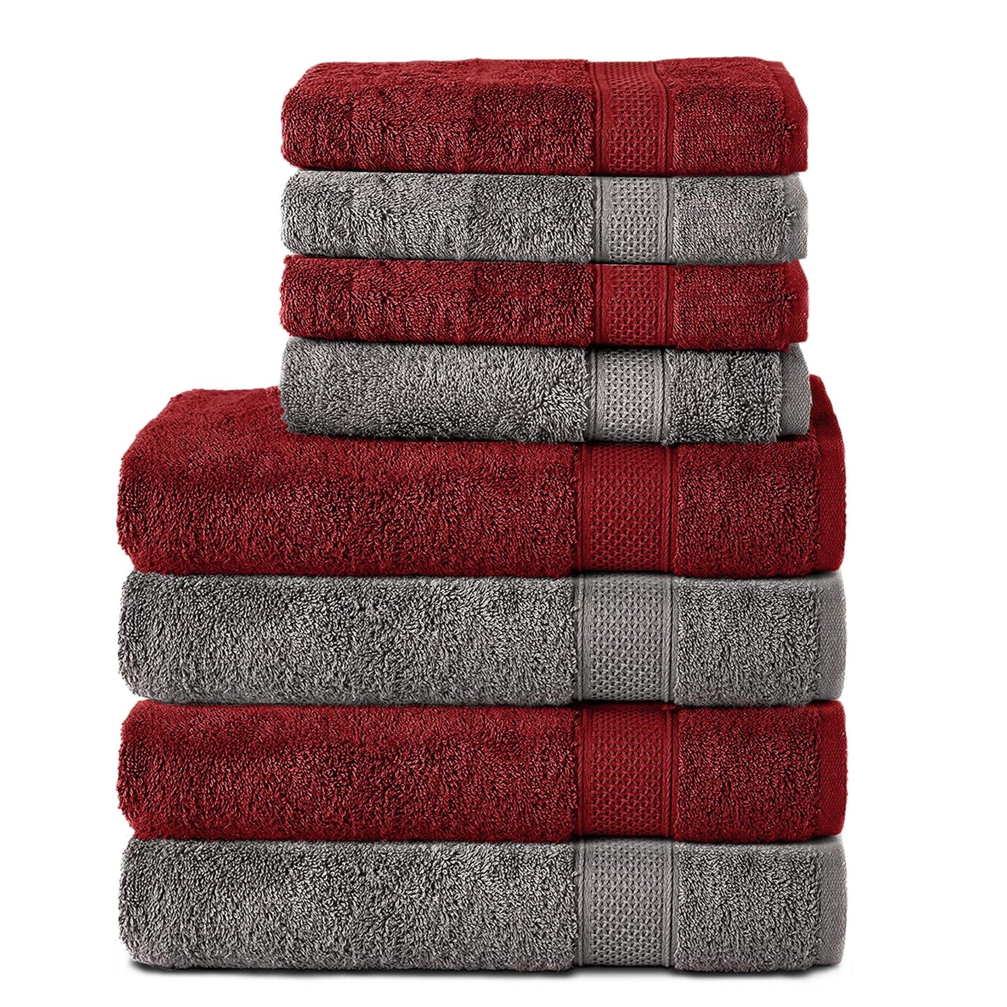 Komfortec Set of 8 Hand Towels 100% Cotton, 4 Bath Towels 70 x 140 cm and 4 Hand Towels 50 x 100 cm, Terry Clothing, Soft, Large Towel, Anthracite