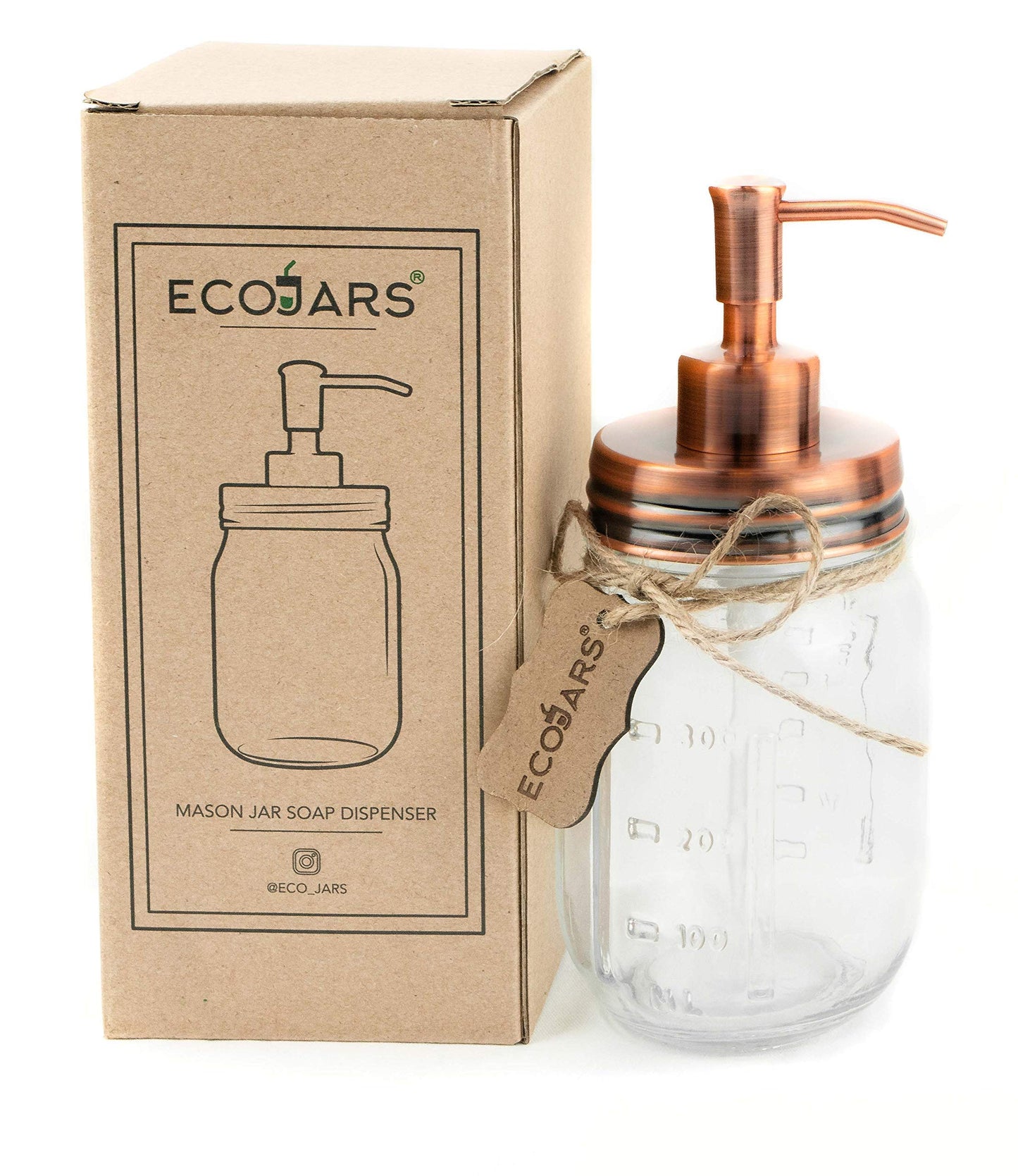 Mason Jar Soap Dispenser, Copper, Rose Gold, Glass, Vintage, Stainless Steel, 500ml, Housewarming Gift Box