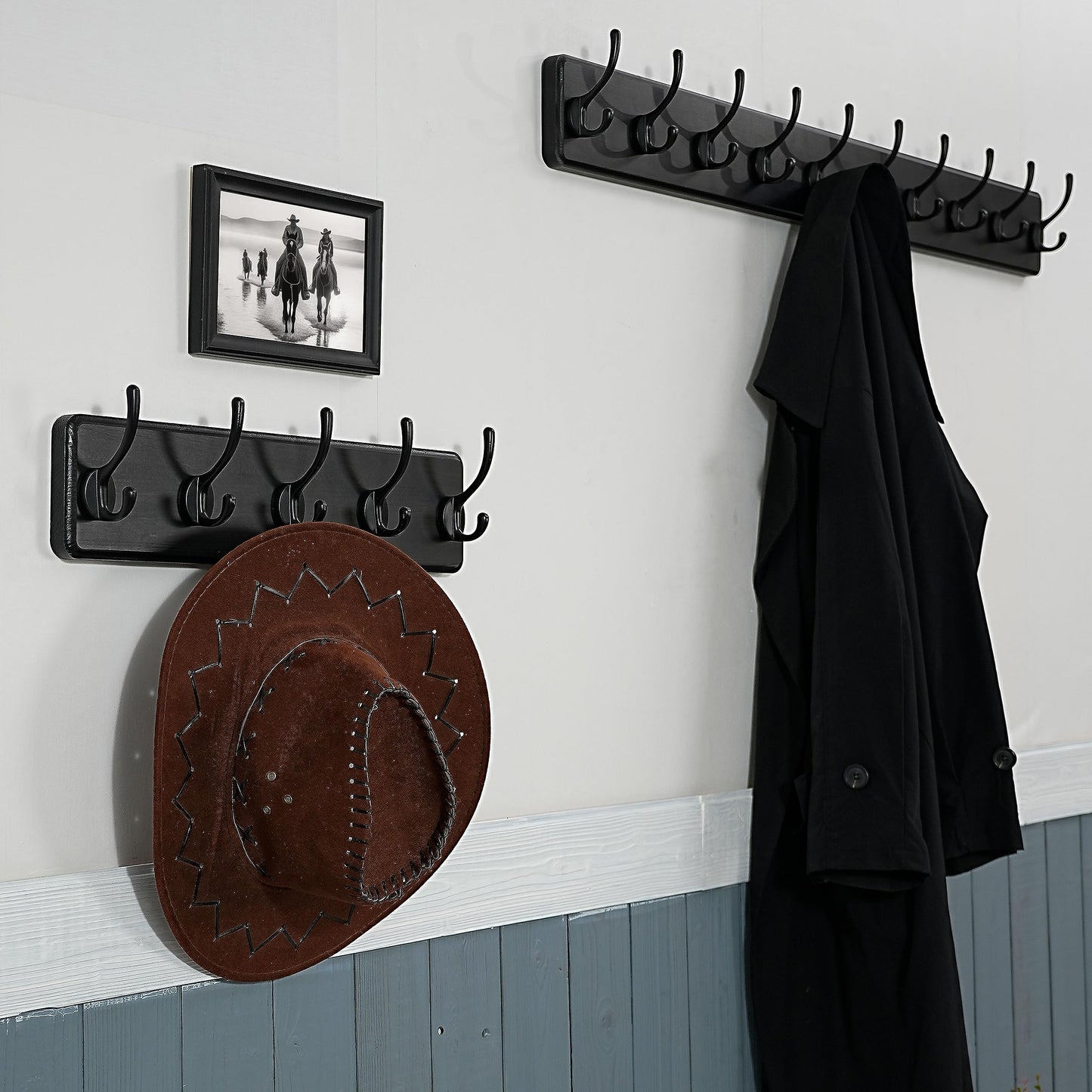 WEBI Coat Rack Wall Mounted,Coat Hooks Wall Mounted,16 Hole to Hole,Large Coat Hanger Wall Hook Rack,5 Hooks for Hanging