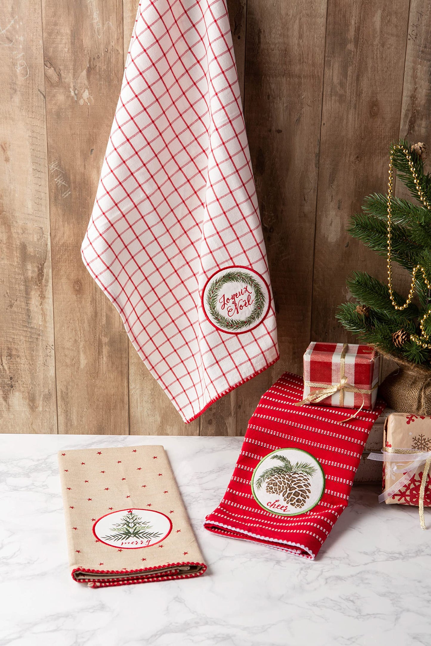 DII Holiday Kitchen Towels Embroidered Dish Towel Set, 18x28, Noel, 3 Piece