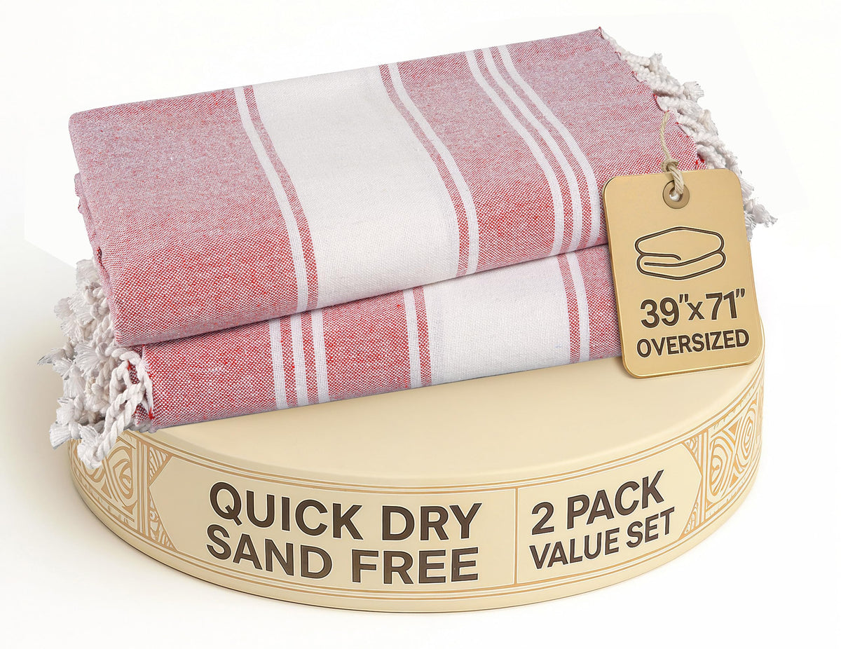 LANE LINEN Beach Towel 2 Pack - Cotton Rich Beach Towels Oversized, Pre-Washed Large Beach Towels, Sandless Beach Towel, Quick Dry Travel Towel, Large