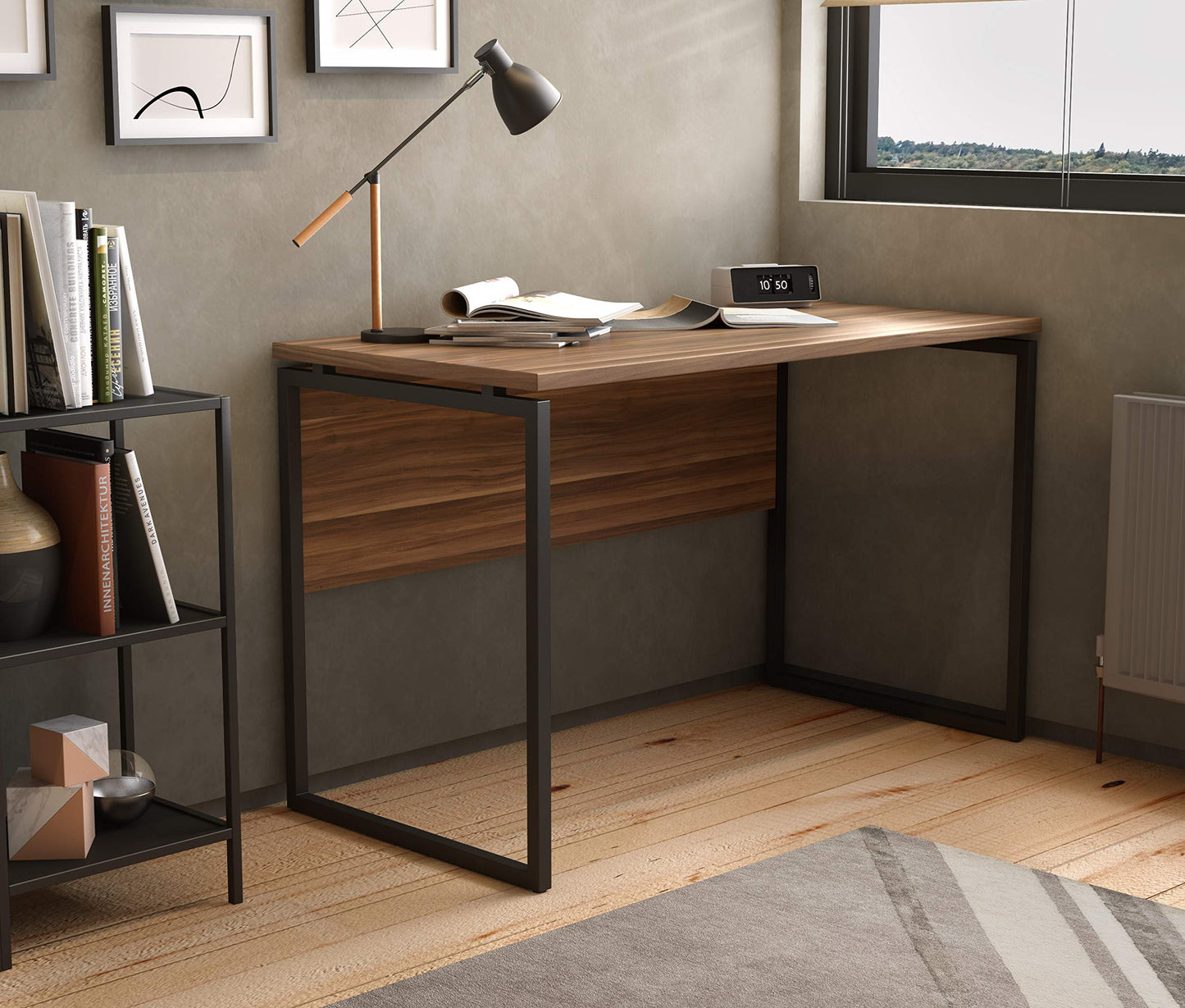 Office Hippo Narrow Walnut Desk for Small Spaces, 120 x 60 x 76 cm
