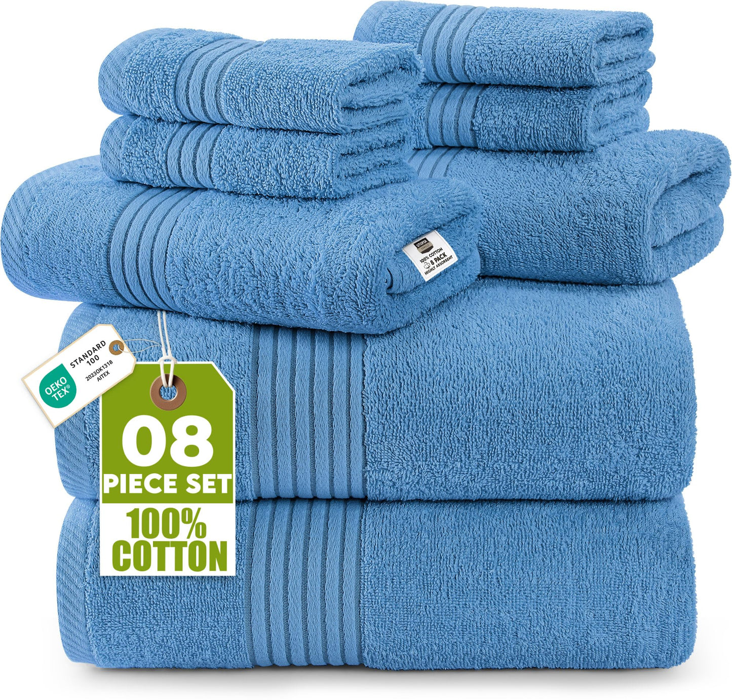 Utopia Towels - 600 GSM 8-Piece Premium Towel Set, 2 Bath Towels, 2 Hand Towels and 4 Washcloths -100% Ring Spun Cotton - Machine Washable