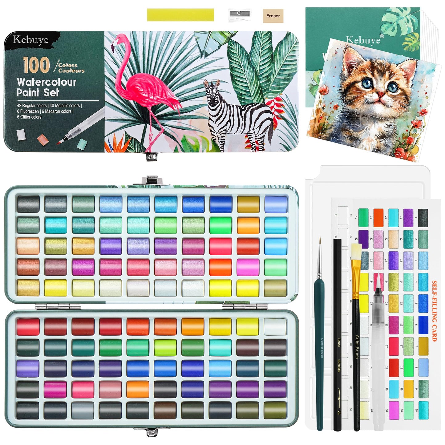 Watercolour Paint Set Art Watercolor - 100 Water Colour Paints Sets in Portable Box - Travel Watercolours Kit with Brushes Paper Pencils Palette -