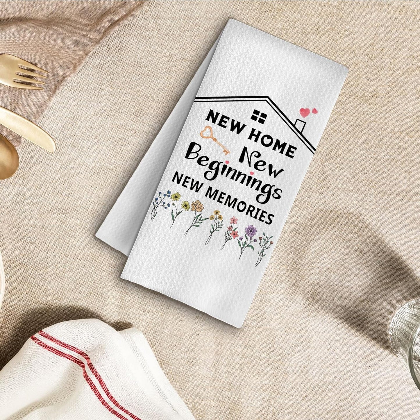 2PCS New Home Gifts Ornament Kitchen Towel House Warming Gifts (White)