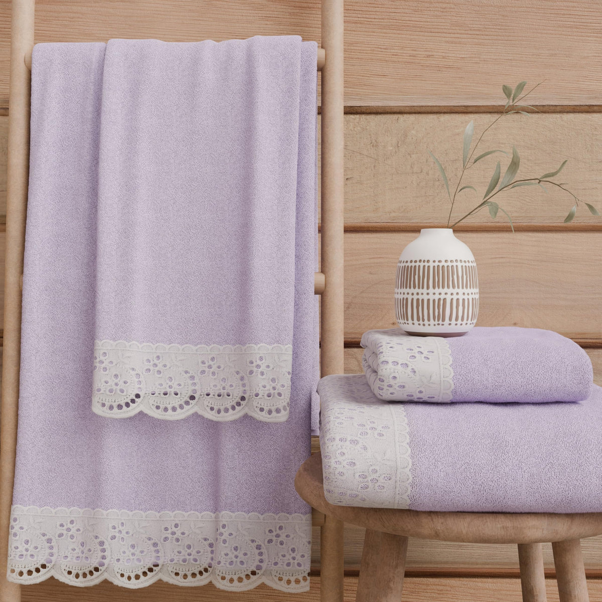 PETTI Artigiani Italiani - 100% Cotton Terry Bath Towels, 1+1 Towel Set, 2 Pieces 1 Face Towel and 1 Hand Towel, Lilac