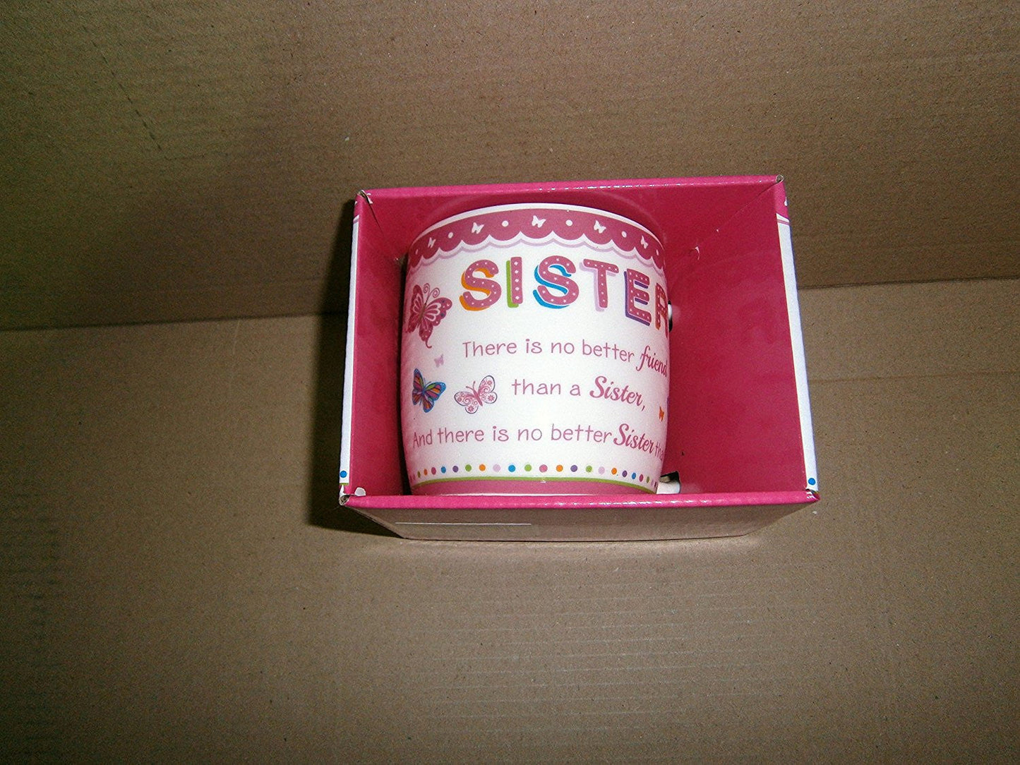 "Sister" Sentimental Pink Butterfly Ceramic Mug with Presentation Box