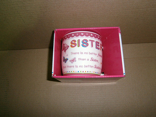 "Sister" Sentimental Pink Butterfly Ceramic Mug with Presentation Box