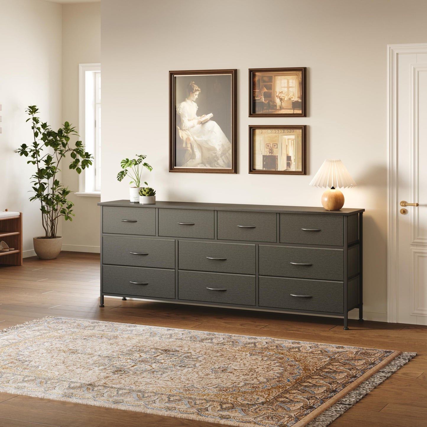 VERMESS Bedroom Dresser & Chests of Drawers with 10 Fabric Drawers, TV Stand Cabinet Unit for 65", 70" TV, Dresser Storage Organizer