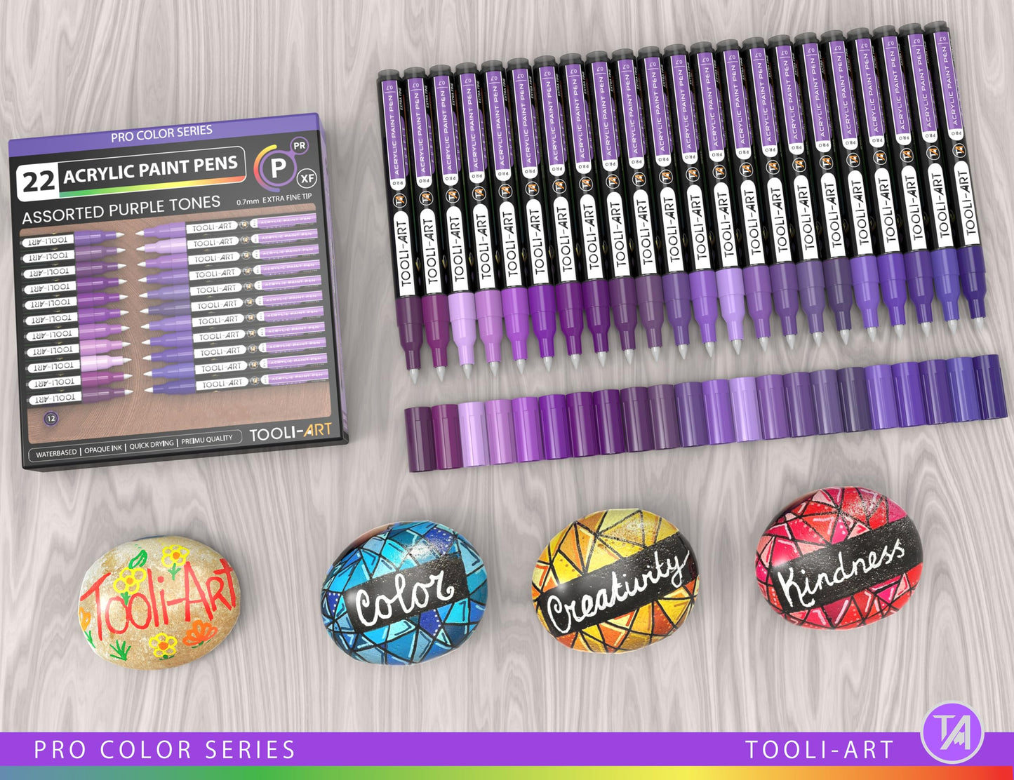 Acrylic Paint Pens 22 Purple Tones Assorted Pro Colour Series Markers Set 0.7mm Extra Fine Tip for Rock Painting, Glass, Mugs, Wood, Metal, Canvas,