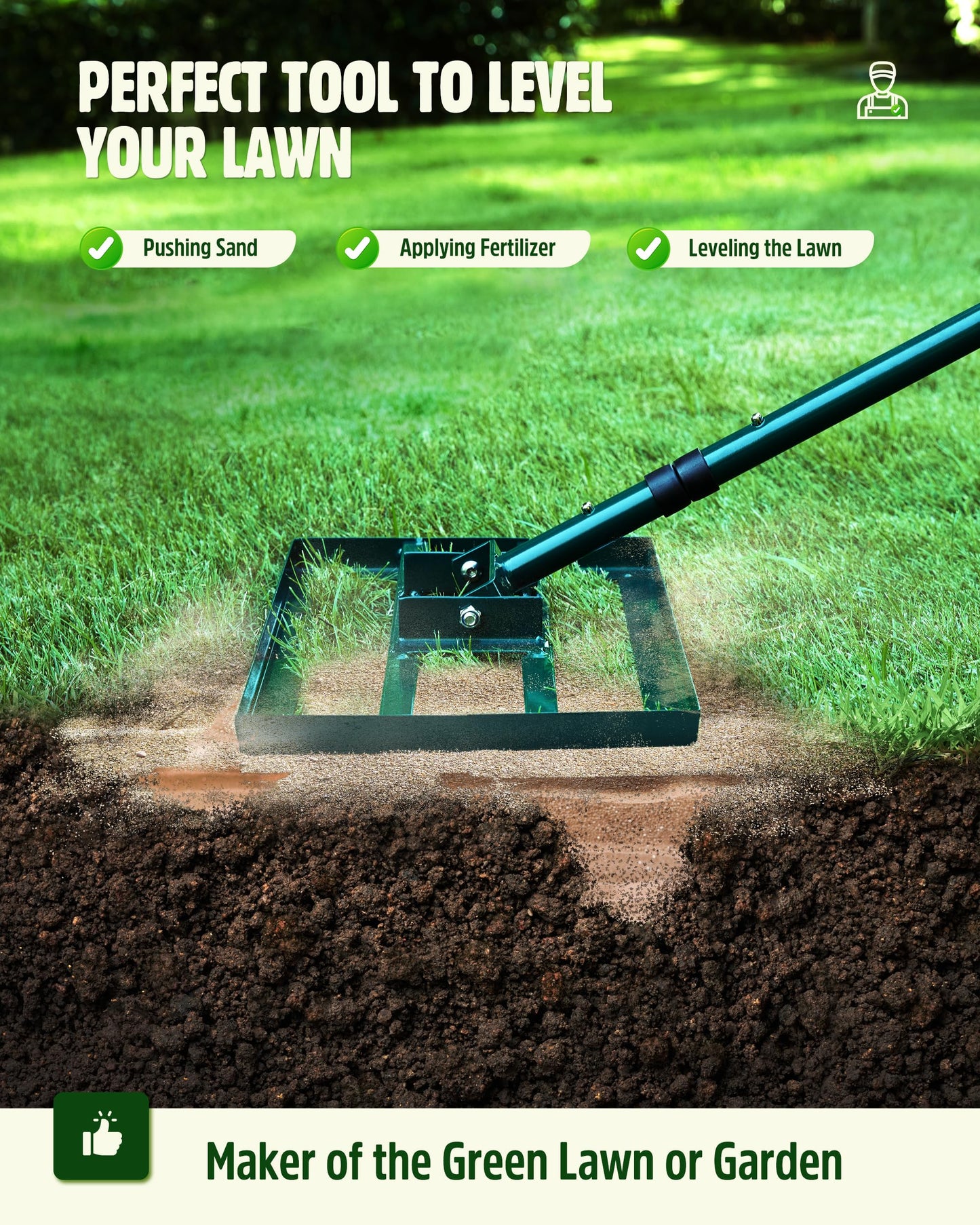 Signstek Lawn Leveling Rake, 43 x 25 cm Levelawn Tool with Adjustable Stainless Steel Handle, Level Lawn Tool for Grass, Golf Field, Garden, Level