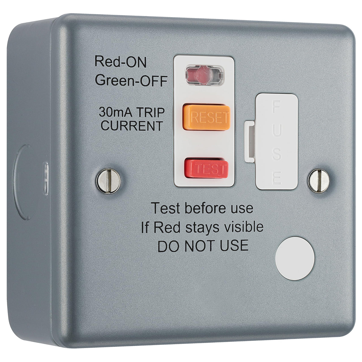 BG Electrical Unswitched Fused Spur Connection Unit with Type A RCD and Flex Outlet, Double Pole, Industrial Flat Profile, Scratch Resistant Steel,
