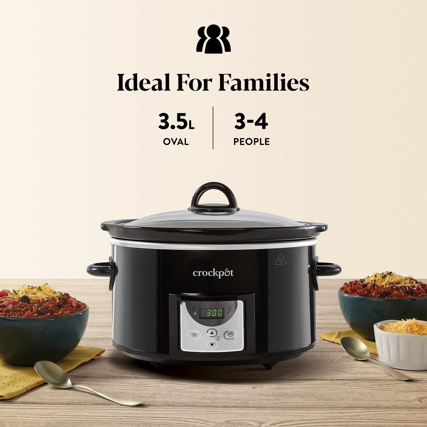 Crockpot Digital Slow Cooker | 3.5 L (3-4 People) | Programmable Countdown Timer | UK 3 Pin Plug | Black [CSC113]
