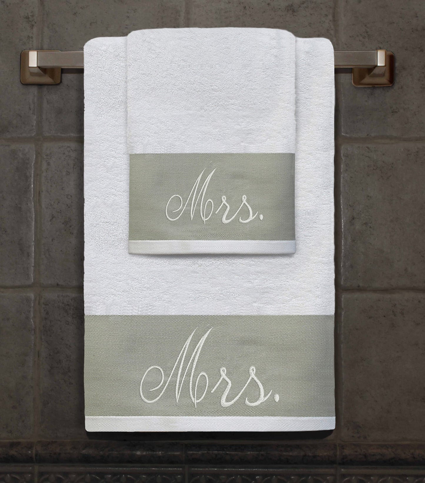 Premium Hotel & Spa Mrs 2 Piece Towel Set - Perfect for Wedding, Anniversary, Engagement - 1 Bath and 1 Hand Towel 100% Cotton Luxurious Embroidered