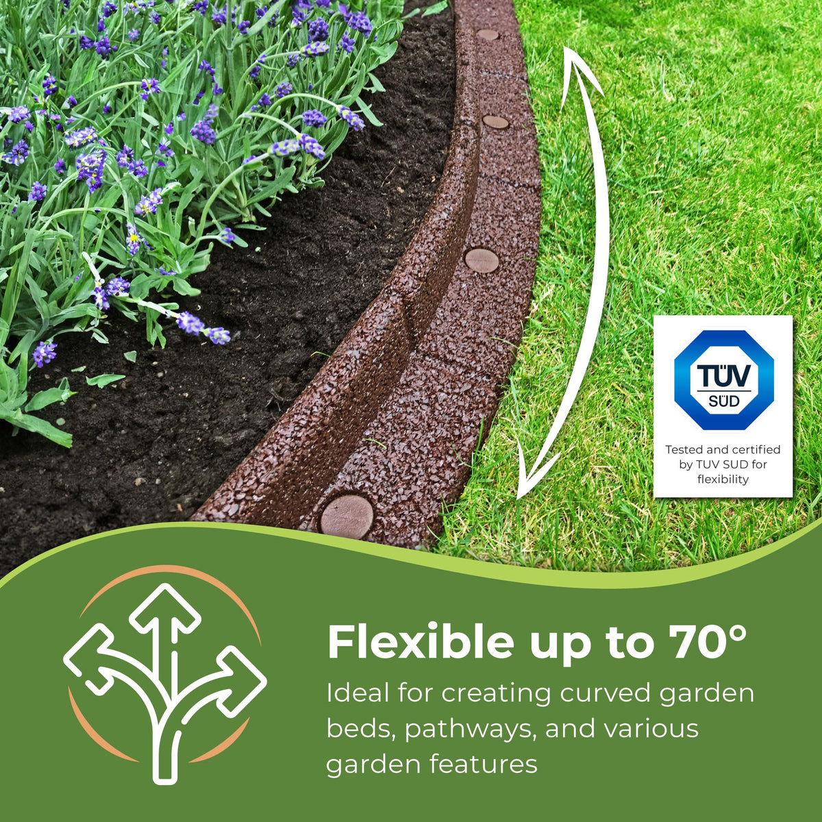 FlexiBorder - Lawn Edging - Flexible Garden Edging for Grass Lawns, Pathways & Raised Borders - Artificial Grass - Brown - 6 x 1m Lengths