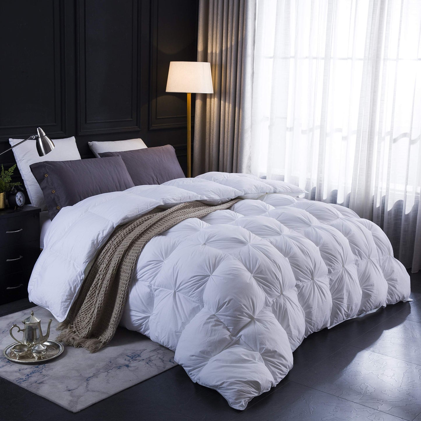 Three Geese Single Size Duvet,Goose Feather Down Duvet Heavy Warm Winter 13.5 Tog, 100% Organic Cotton Cover, Double Quilt Bed Comforter (White)