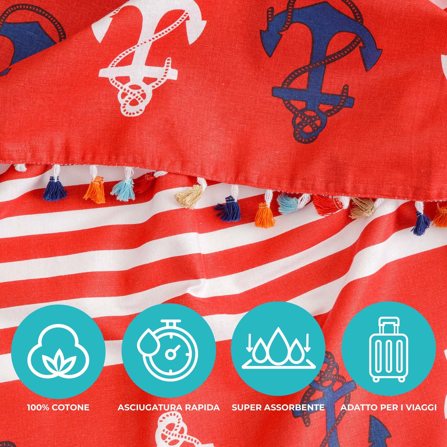 Baroni Home Beach Towel with Colourful Tassels, Sarong, Yoga Towel, Hammam Beach Towel, Super Absorbent and Quick Drying, Eco-Friendly, 90 x 170 cm