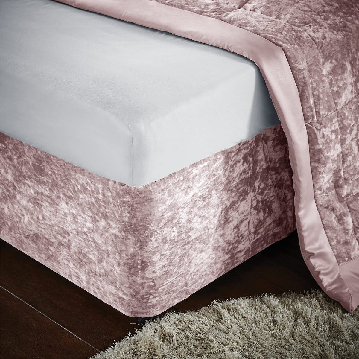 Catherine Lansfield Crushed Velvet Double Divan Base Wrap Blush BD/46254/W/BWRAPD/BLH