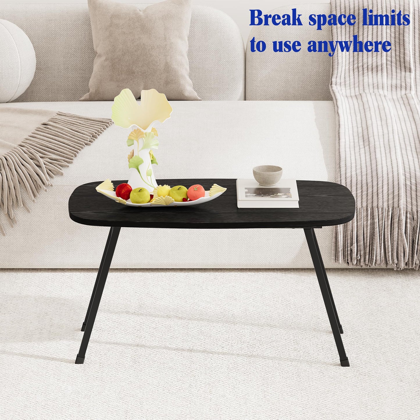 VECOCHO Oval CoffeeTable,Small Folding Coffee Tables For Living Room,Black