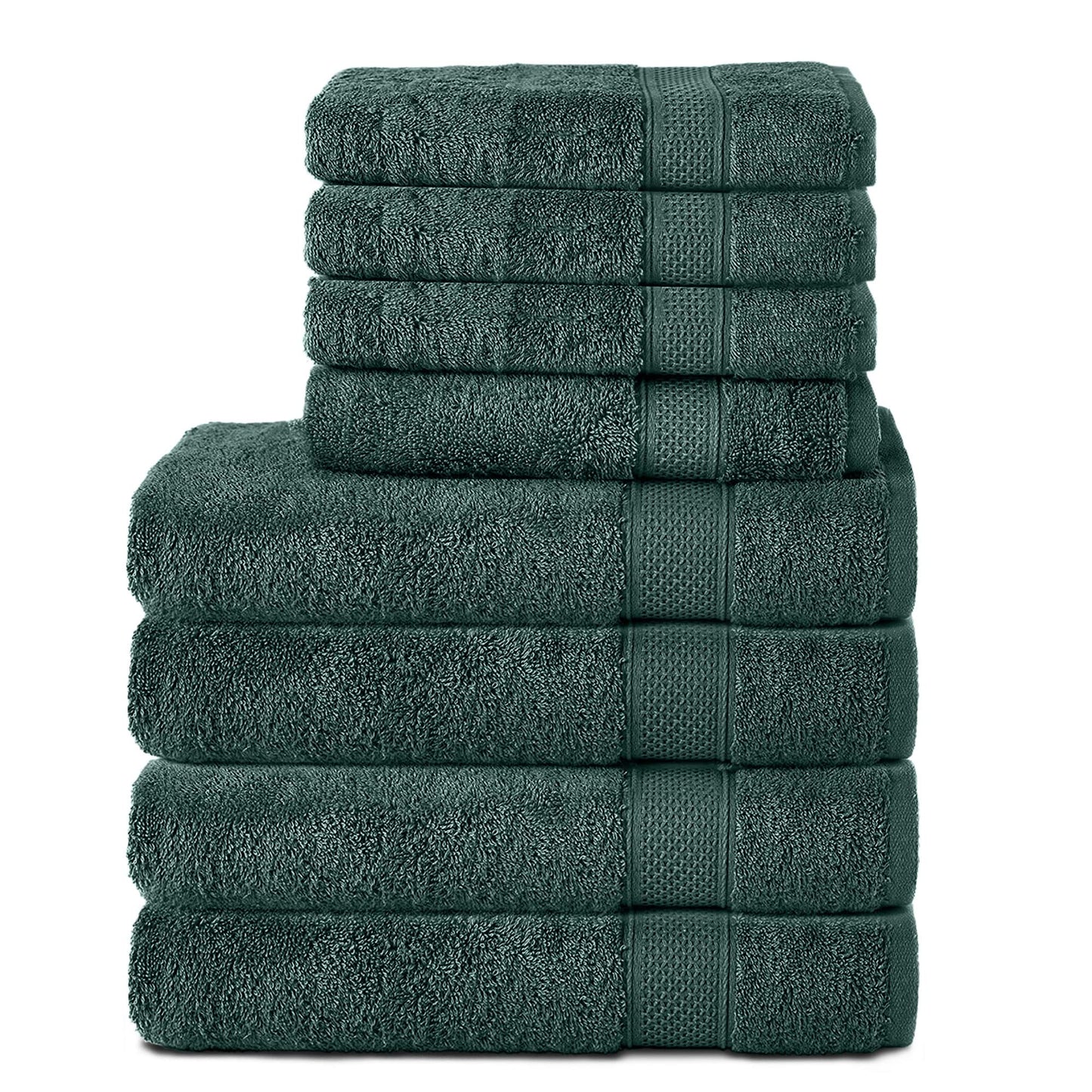 Komfortec Set of 8 Hand Towels 100% Cotton, 4 Bath Towels 70 x 140 cm and 4 Hand Towels 50 x 100 cm, Terry Clothing, Soft, Towel, Large, Dark Green