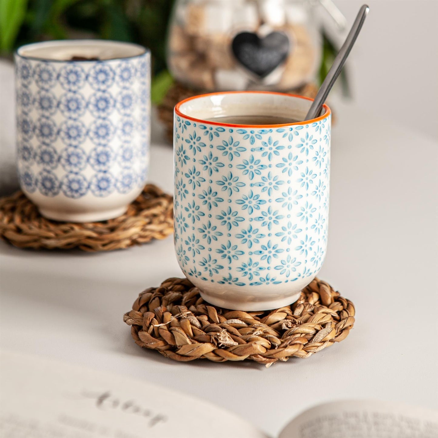 280ml Blue Hand Printed Stoneware Tumblers - Pack of Six