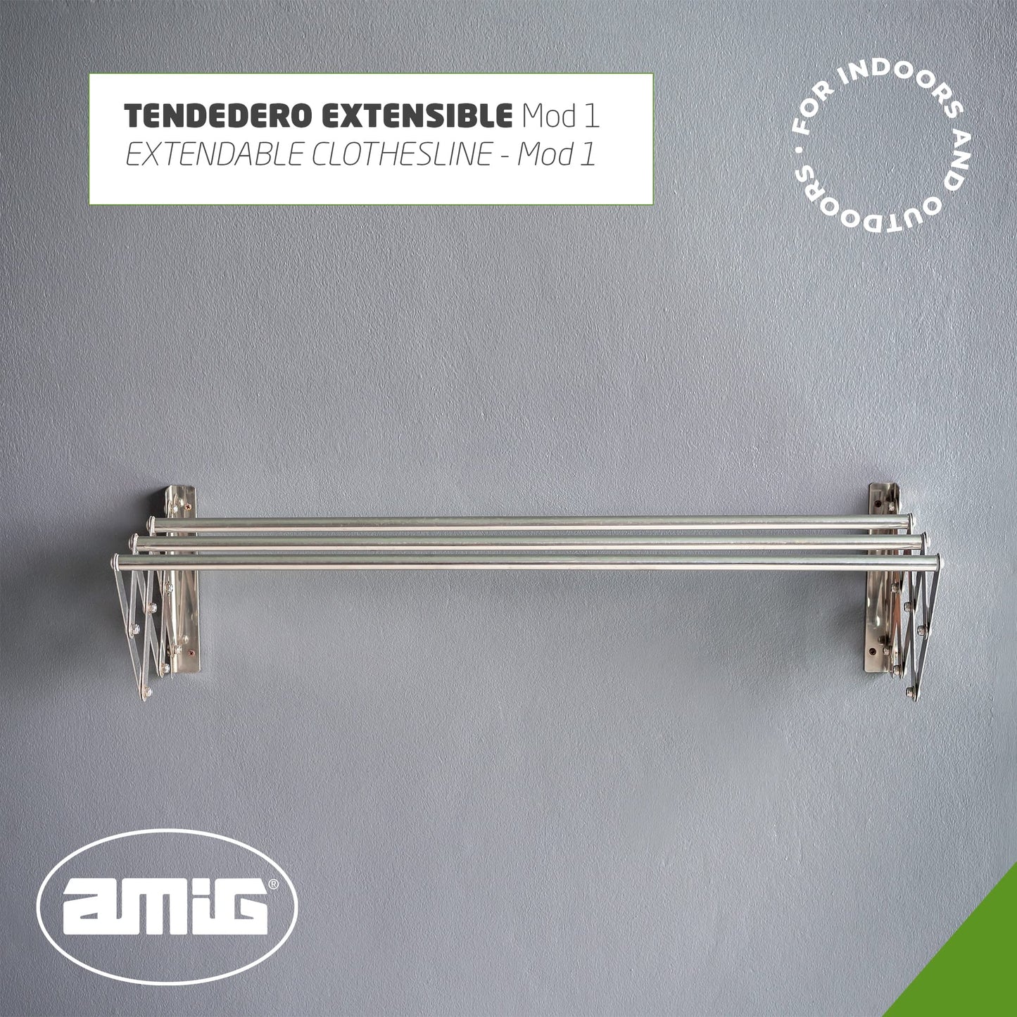 Amig - Wall Mounted Clothes Airer 80cm | Aluminium Drying Length | Extendable Clothes Line with 5 Bars | Dimensions: 80 x 14 x 3 cm | Foldable Clothes