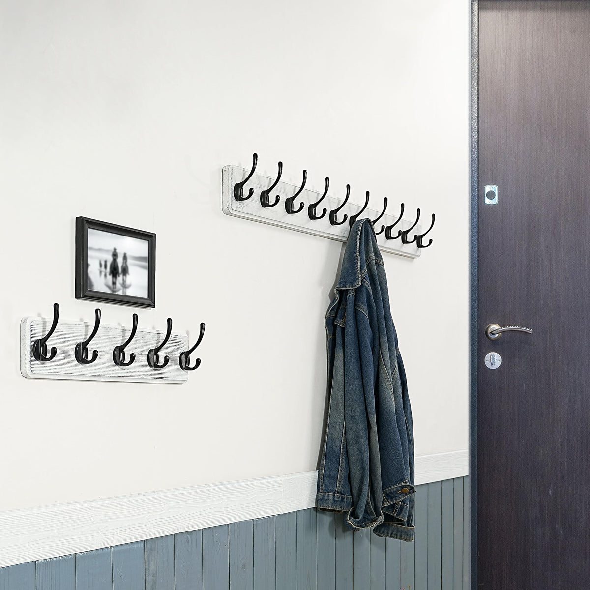 WEBI Coat Rack Wall Mounted,Wood Coat Hooks Wall Mounted,16" Hole to Hole,Large Coat Hanger Wall Hook Rack,5 Hooks for Hanging