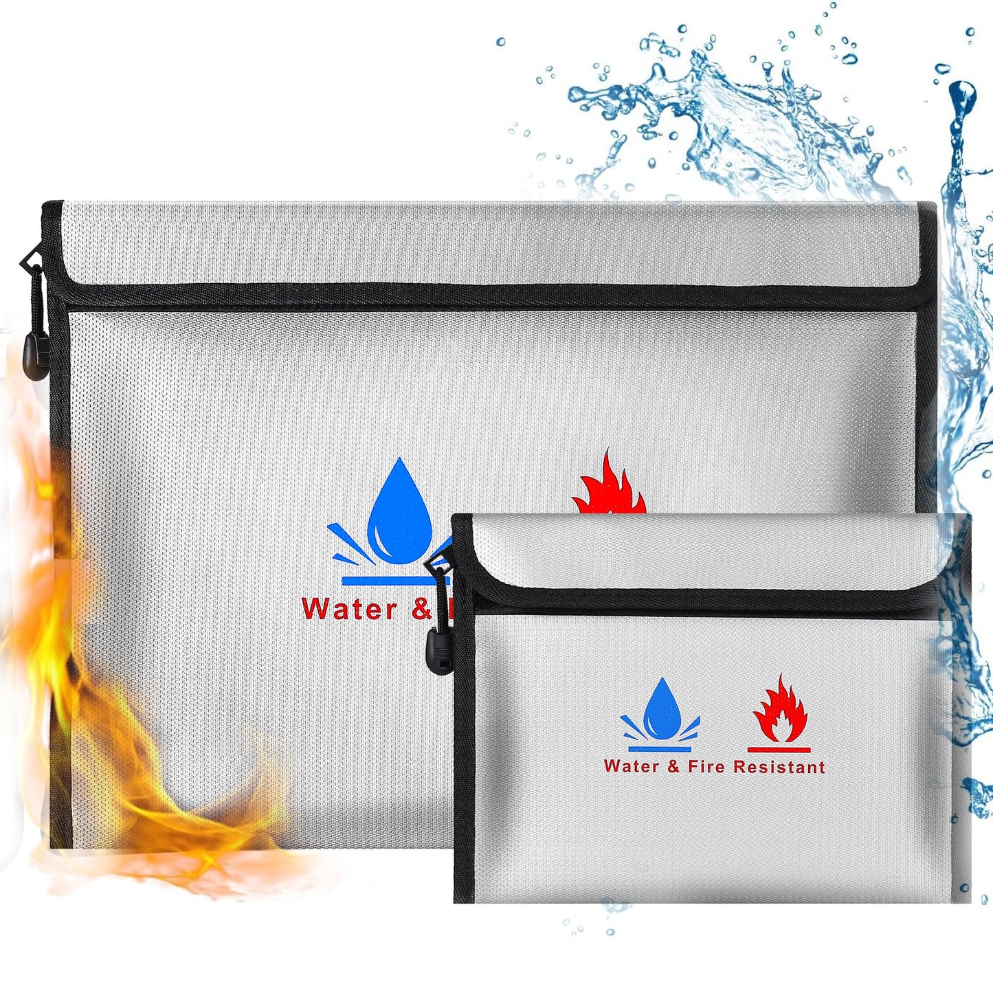 Fireproof Document Bag?Fireproof Money Safe Document Bag 15 x11 & 9x7 Inches Set Non-Itchy Silicone Coated Fire Resistant Bag Fireproof Safe Storage