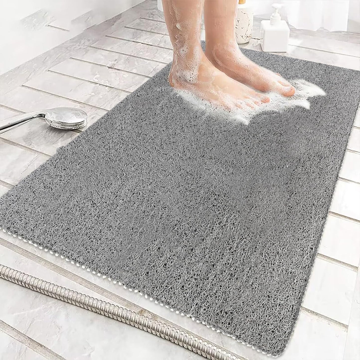 Loofah Shower Mat Non Slip 60x80cm | Soft Bath Mat for Inside Shower, Anti Mould Shower Mat with Drain for Wet Area,Quick-Drying PVC Shower Floor Mat