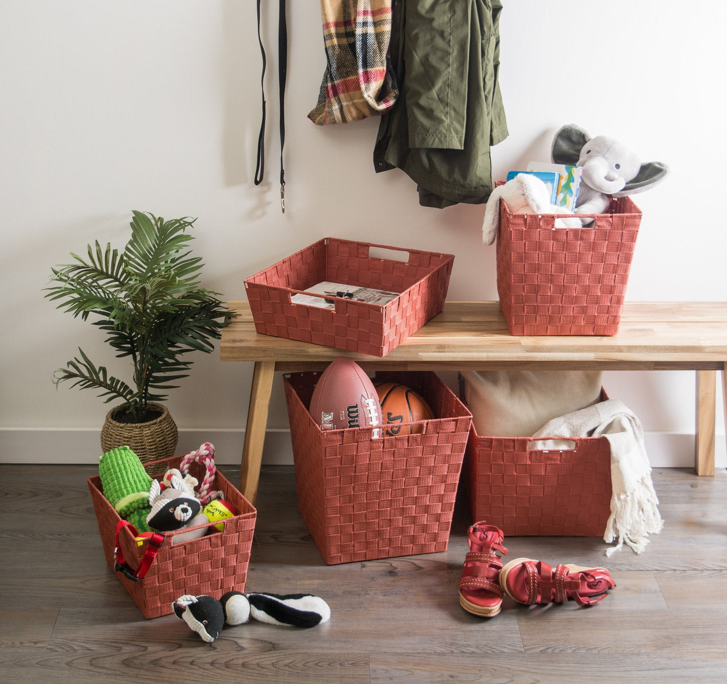 DII Woven Nylon Trapezoid Storage Bin, for Home, Office, Closets, & Everyday Storage Needs, Rust, Tray