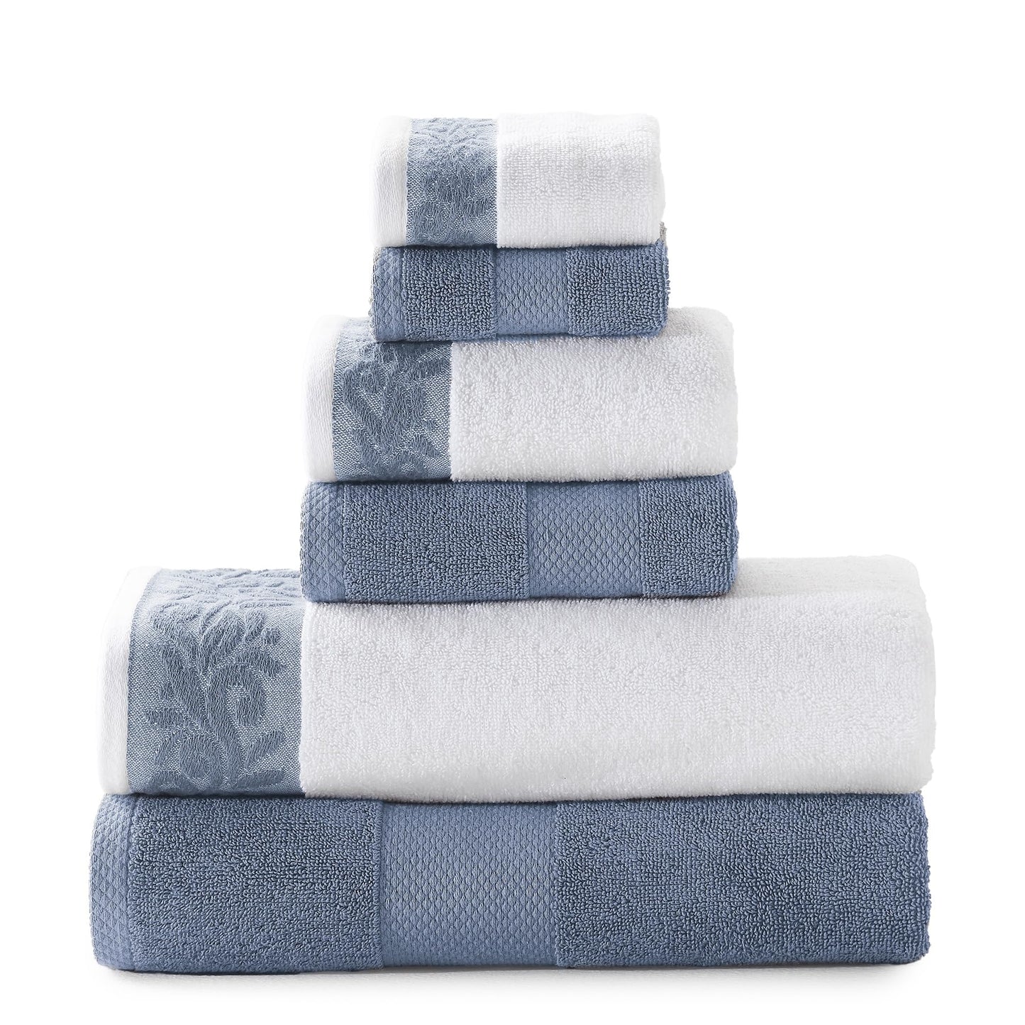 Modern Threads Amrapur Overseas 600 GSM 6-Piece Towel Set with Filgree Jacquard Border Blue
