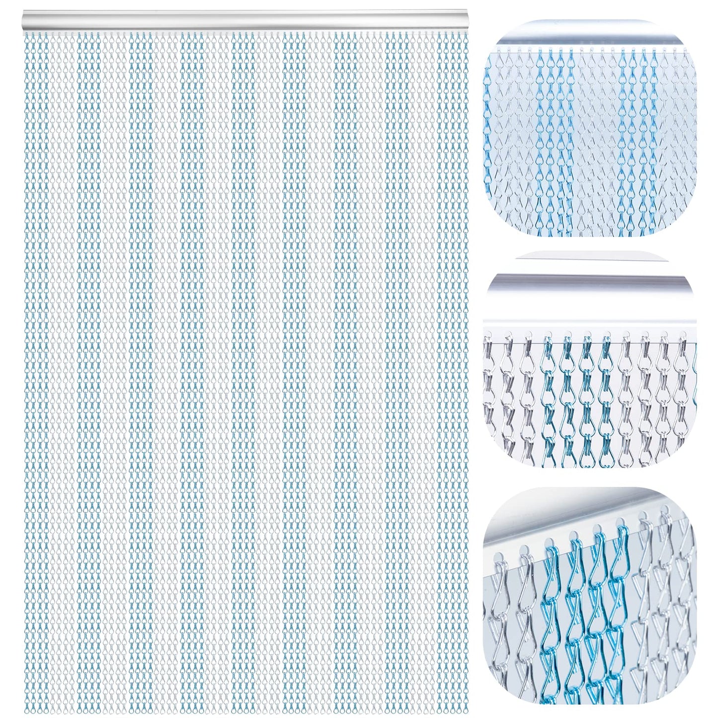 LYMMIYTC Chain Curtain Door Screens 90 x 200cm Aluminium Chain Curtain for Doorways Decoration, Metal Fly screens Insect Blinds Pest Control (Blue &