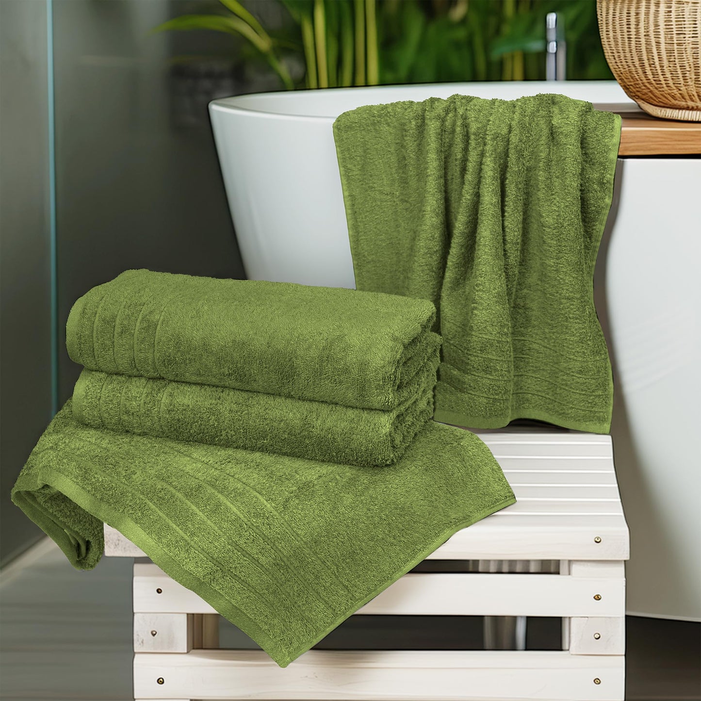 100% Cotton Extra Large Bath Towels Set of 4 (76x152cm) - Forest Green