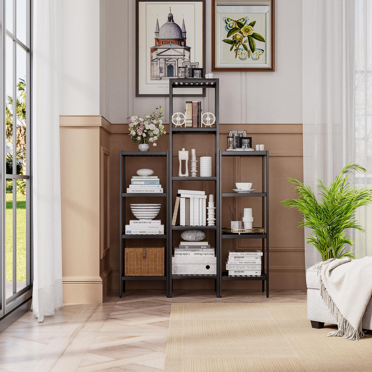 SMIBUY Bathroom Storage Shelf, 5-Tier Bamboo Rack Organizer, Multifunctional Shelving Unit for Living Room Bedroom Kitchen (Black)