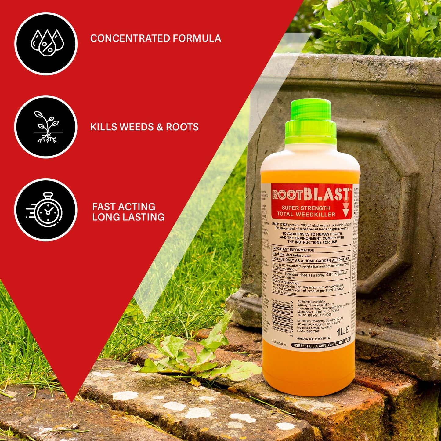 Rootblast | Super Strength Concentrated Total Weed Killer - Super Strength Glyphosate for Effective Weed Control - Kills Weeds down to the their roots