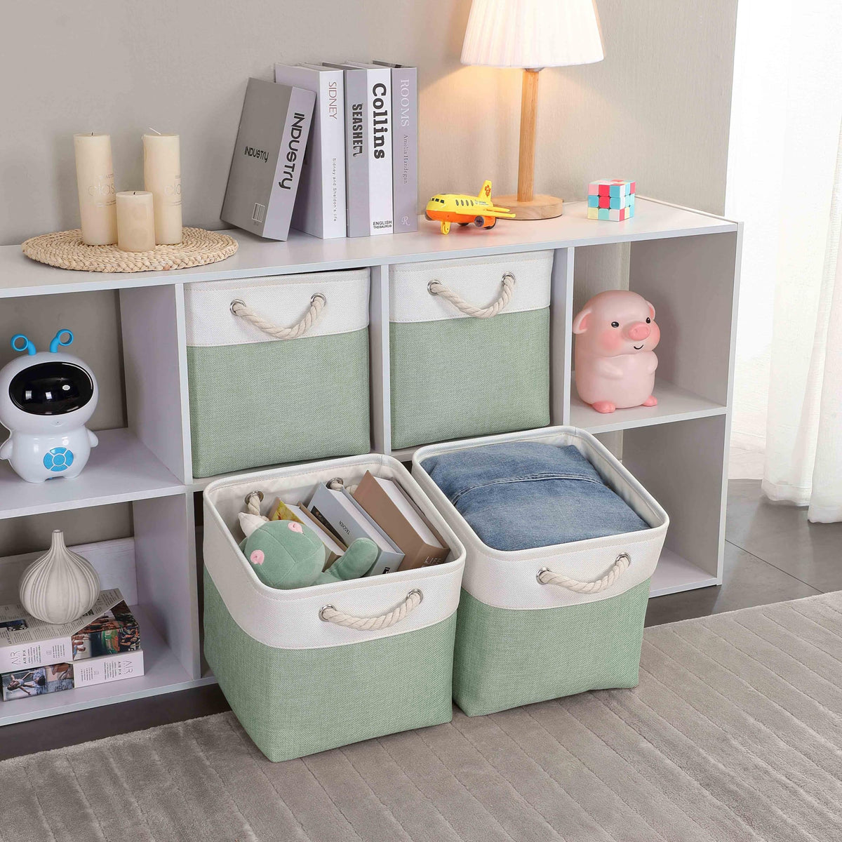 Mangata 28x28x28cm Cube Storage Boxes 3Pcs Green White Foldable Baskets
