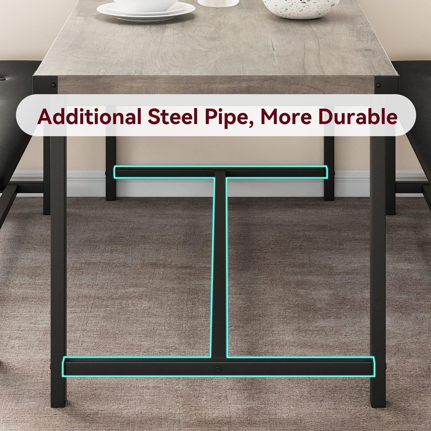 Crevyteg Modern Industrial 3-Piece Dining Table Set for 4 with 2 Upholstered Benches, Space-Saving Kitchen Table Set for Small Spaces
