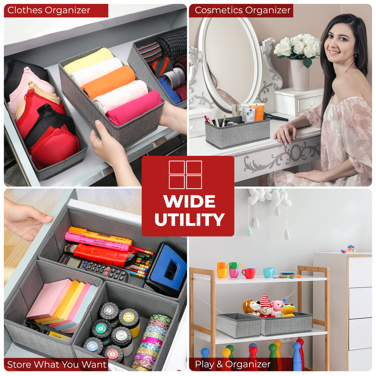 Faustyle Drawer Organisers – Pack of 6 wardrobe storage organizer with Sturdy Fabric & Foldable Cardboard Inserts - Organiser storage for Underwear