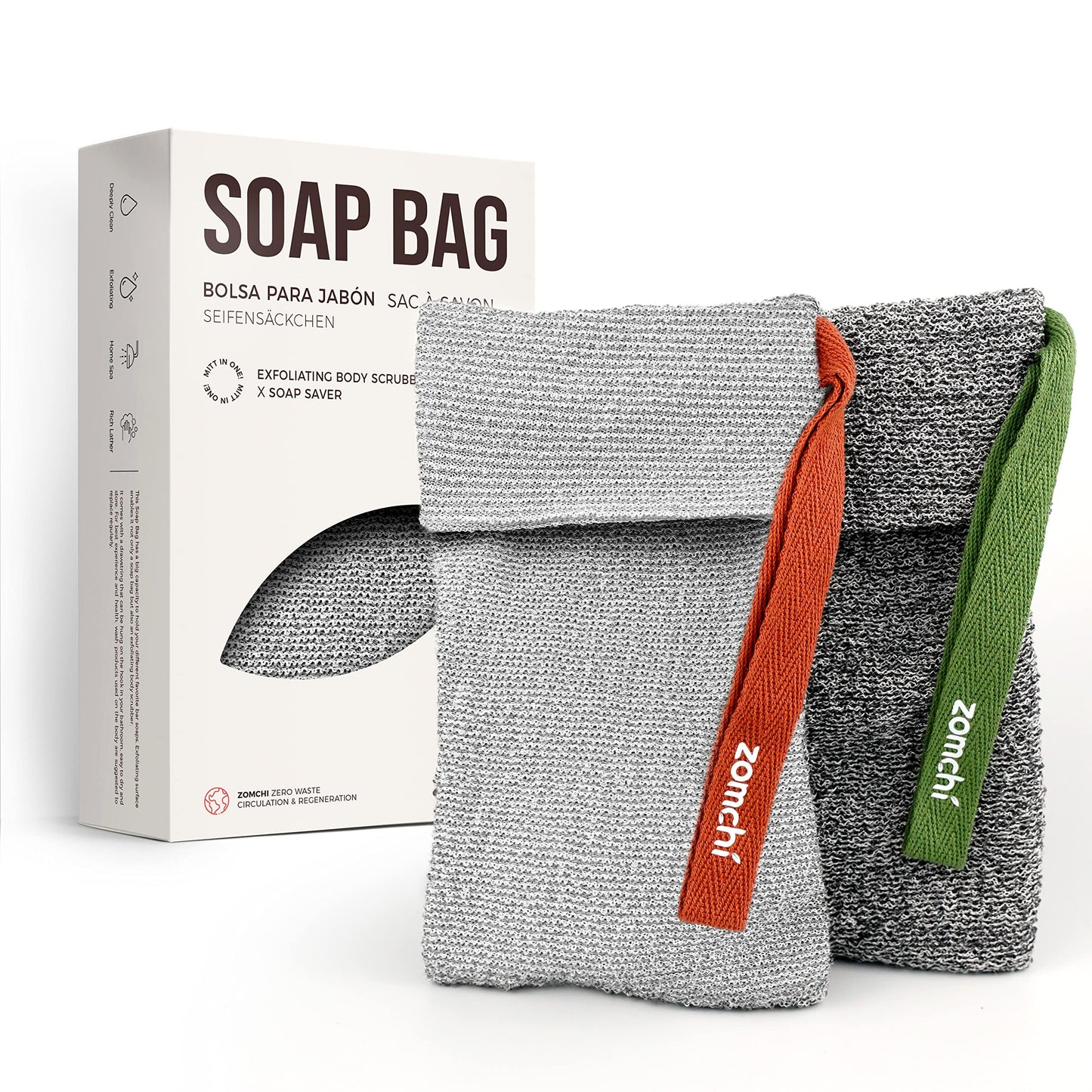 ZOMCHI 2 Pieces Different Roughness Soap Pouch and Soap Saver Pocket for Use in Shower, Body Scrubber Shower Sponge, Premium Exfoliating Soap Bag