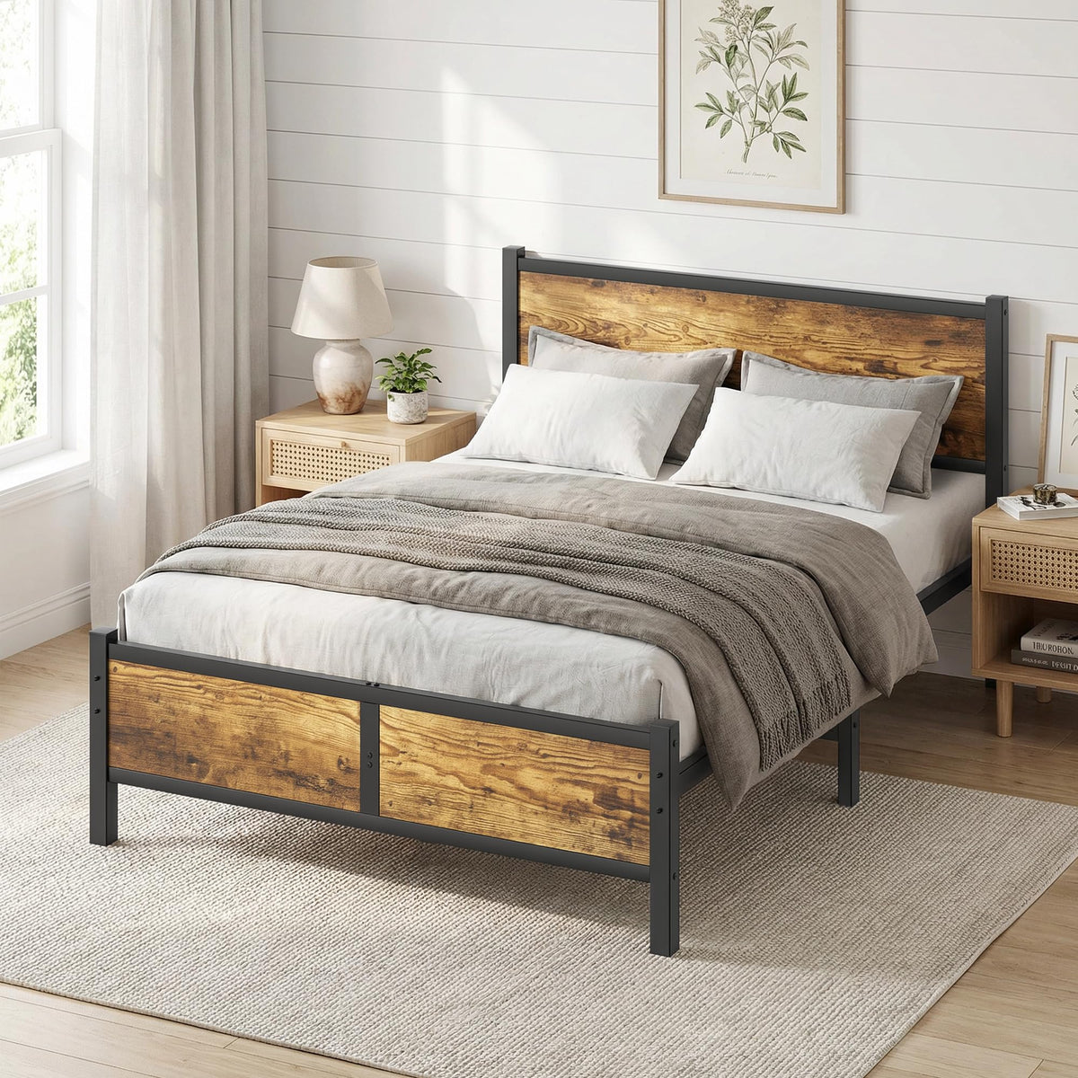 Frost IX 4ft6 Double Bed Frame with Headboard, All Heavy Duty Metal Slats Support with Under-Bed Storage, Noise Free, Easy Assembly, No Box Spring