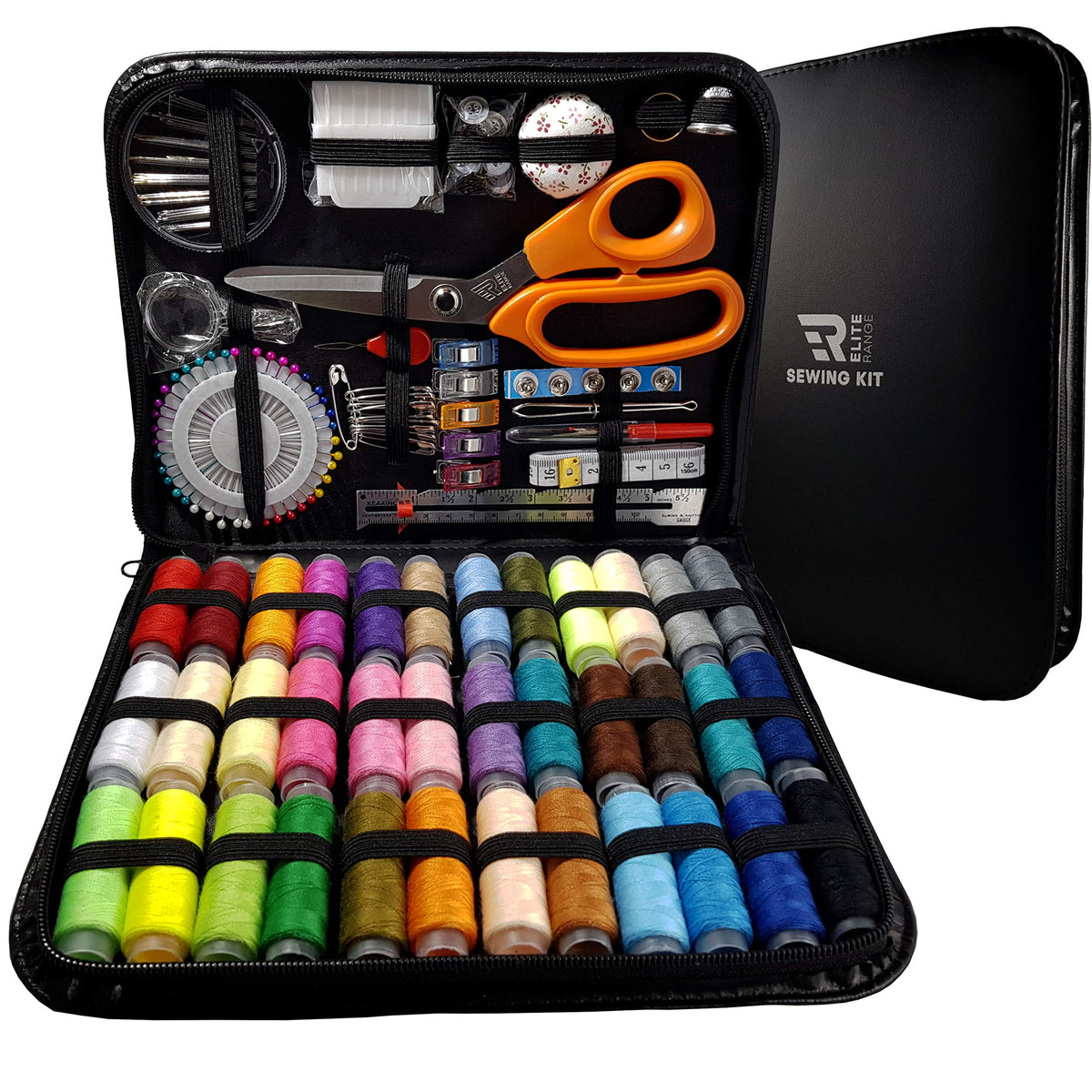 Elite Range Professional Sewing Kit - Portable Sewing Accessories Bag - Includes Full Size Tailor Scissors