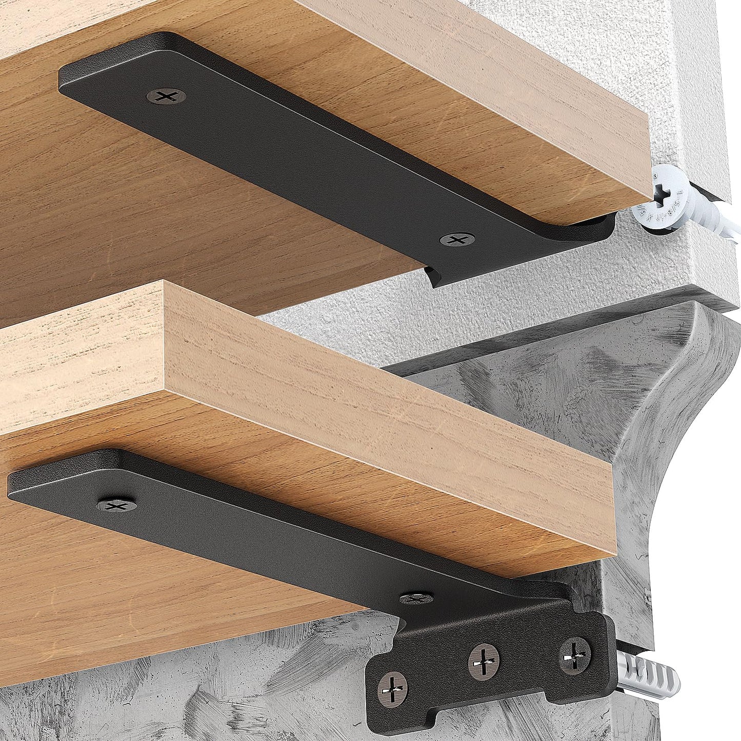 Yeabett Shelf Brackets, 4 Pack Right Angle Floating Shelf Brackets 20cm, 70kg Load Capacity, Black
