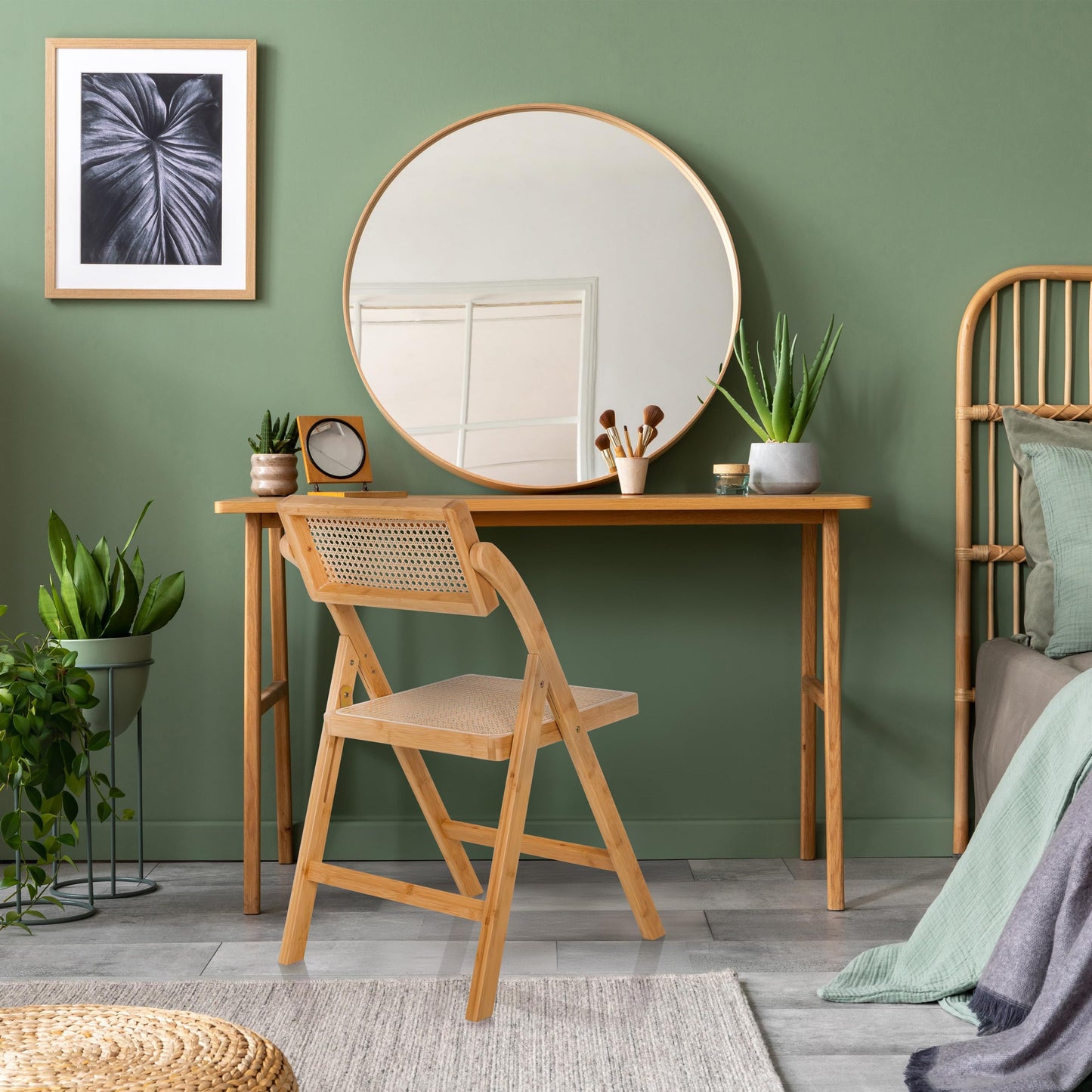 hjh LIVING Folding chair made of bamboo with Vienna weave TUDELA BAMBOO Wooden folding chair, folding chair, 130 kg load capacity