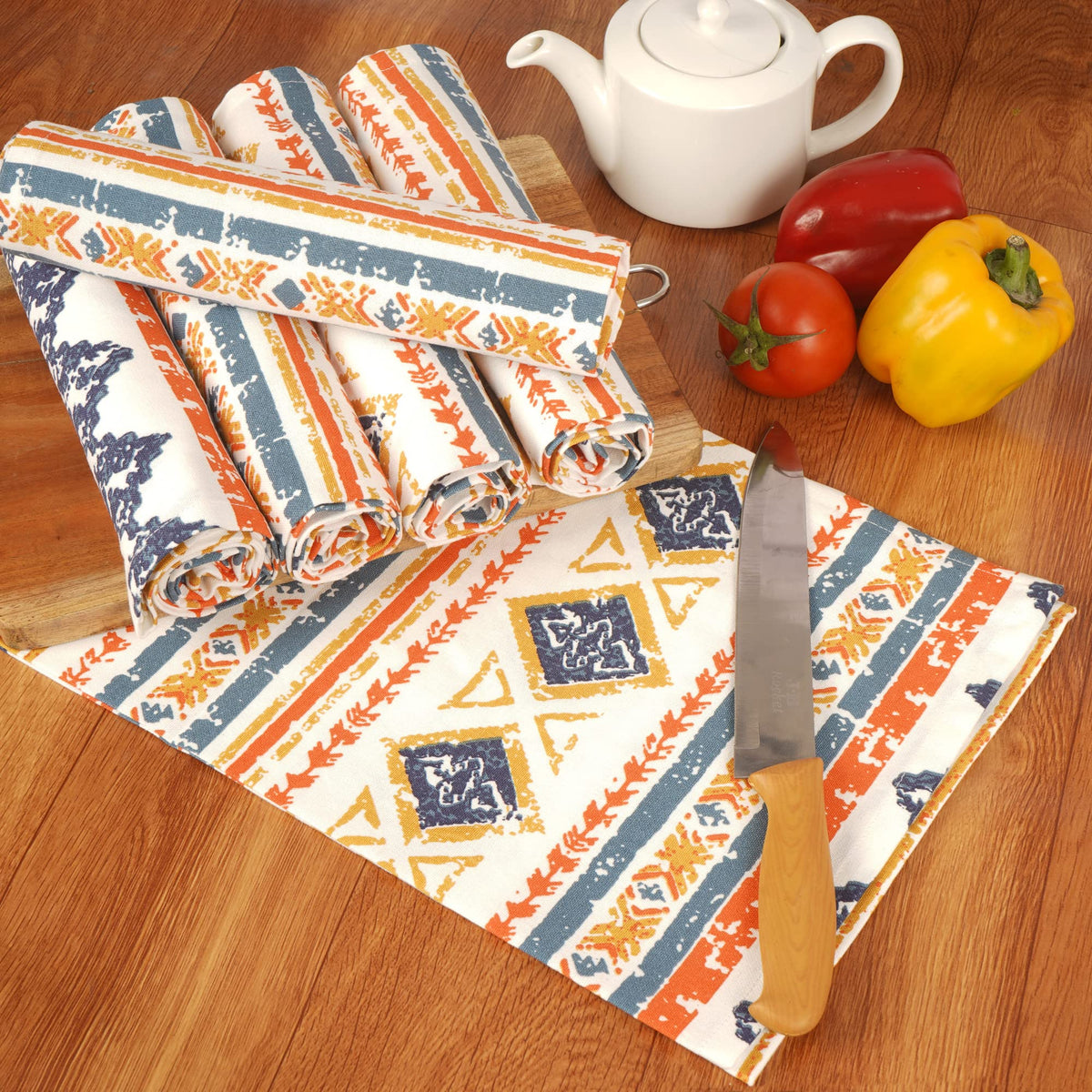 FINGERCRAFT Kitchen Dish Towels, 100% Natural Cotton, Set of 6 Multi-Purpose Kitchen Towels, Very Soft, Highly Absorbent