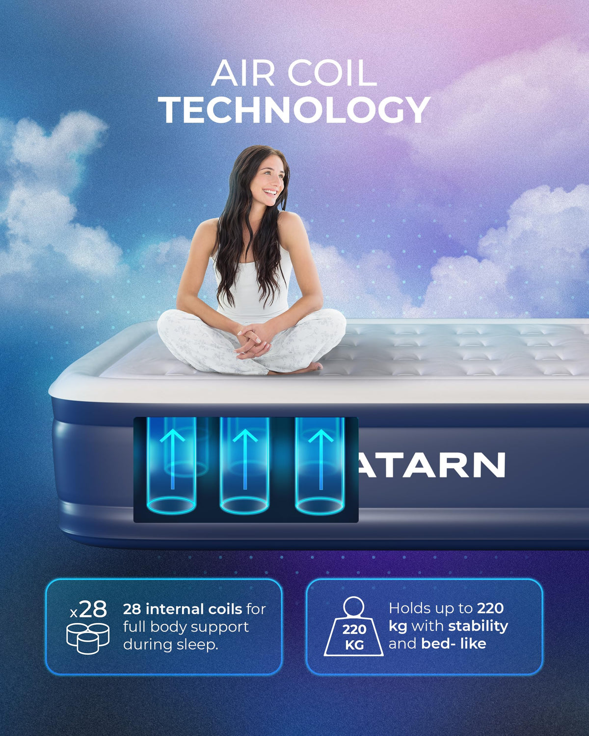 Gatarn Double Inflatable Mattress, Air Bed with a Built-in Electric Pump, Self-Inflation/Deflation Blow Up Airbed for Guest, Camping & Home Use
