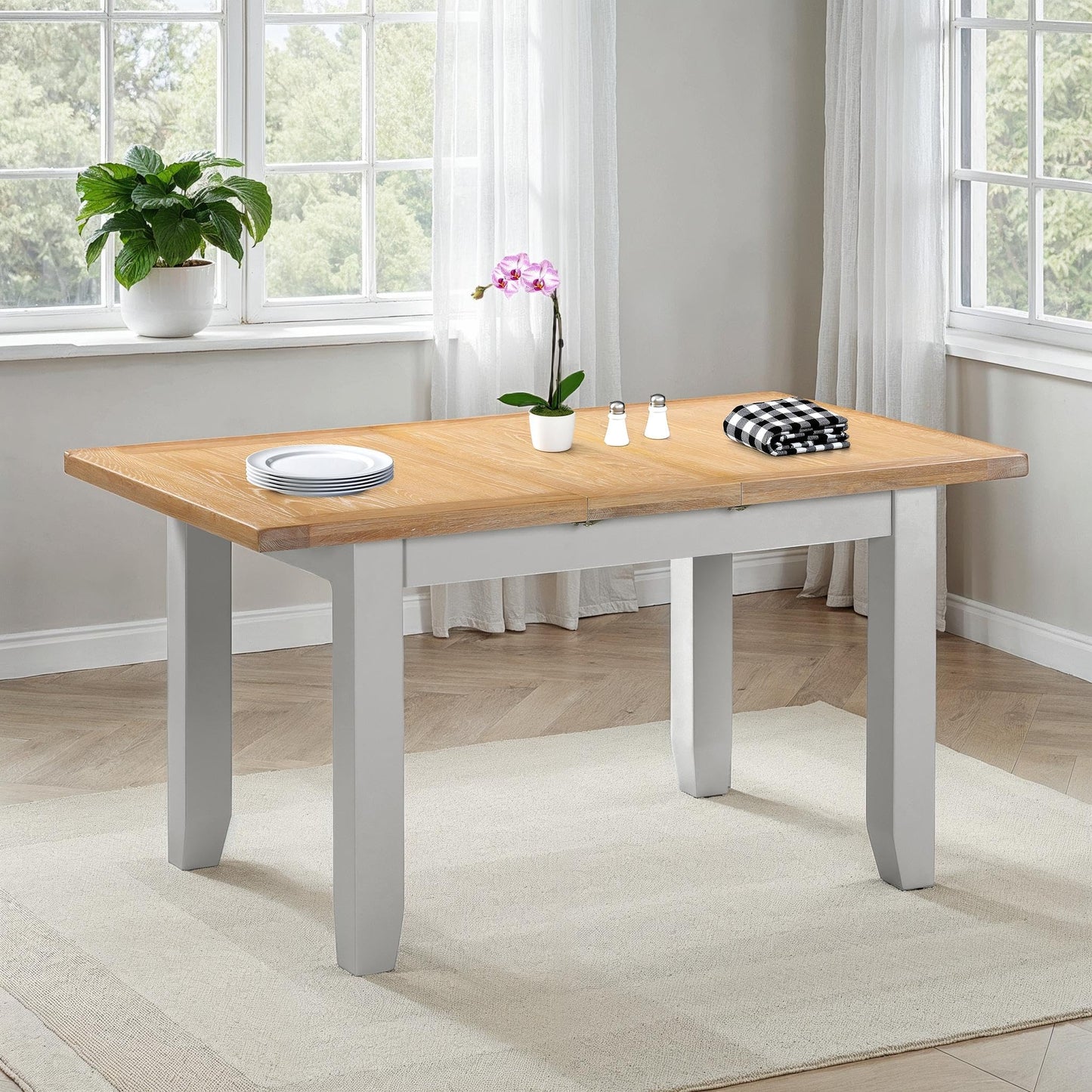 Seconique Windsor Extending Dining Table in Pebble Grey/Oak