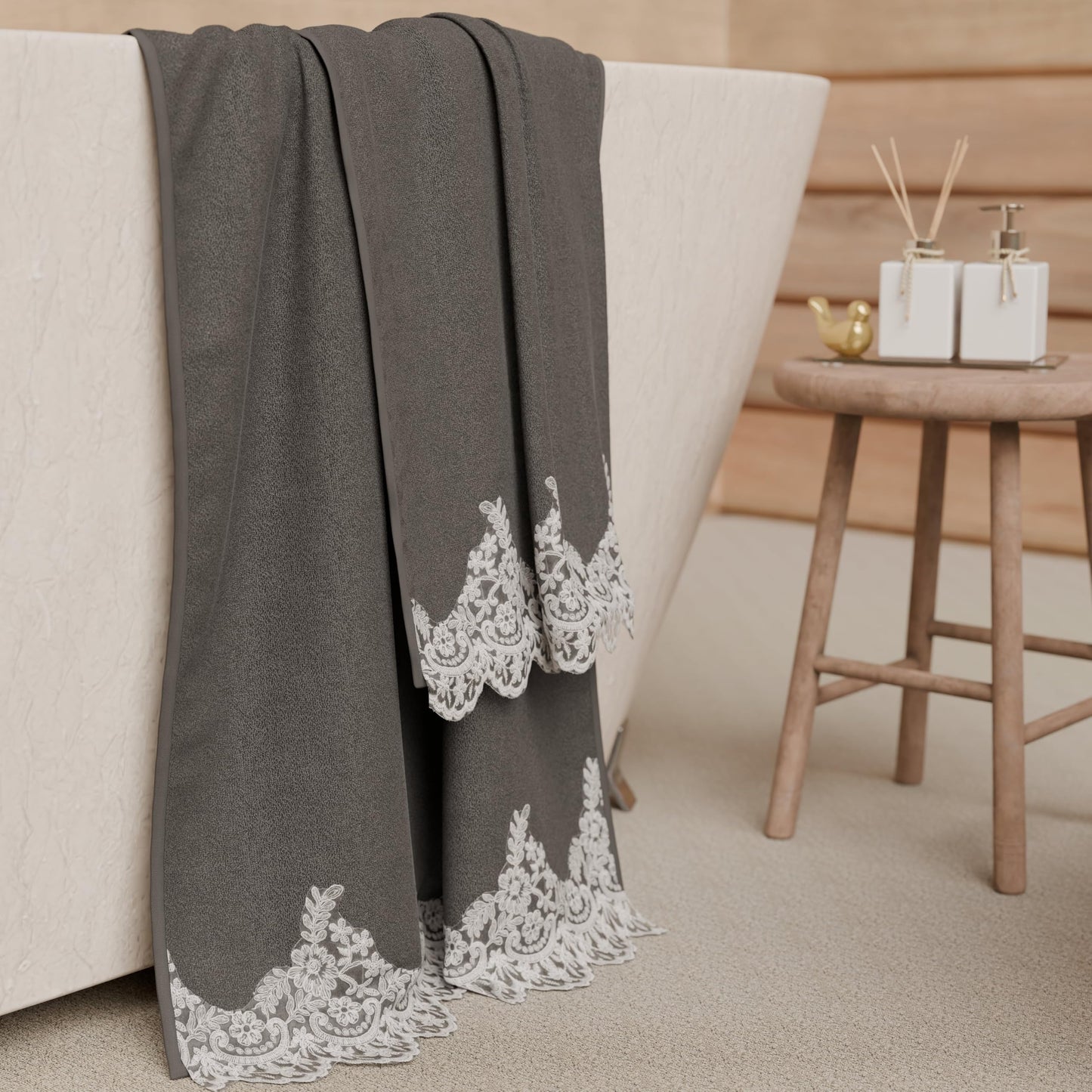 PETTI Artigiani Italiani - 100% Cotton Terry Bath Towels, 1+1 Towel Set, 2 Pieces, 1 Face Towel and 1 Hand Towel, Dark Grey