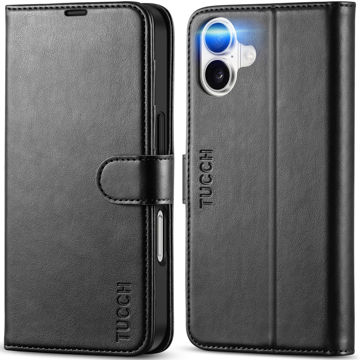 TUCCH Case for iPhone 16 (6.1") 2024 5G, PU Leather Wallet Magnetic Protective Flip Folio Foldable Cover with[RFID Blocking] Card Slots[Viewing