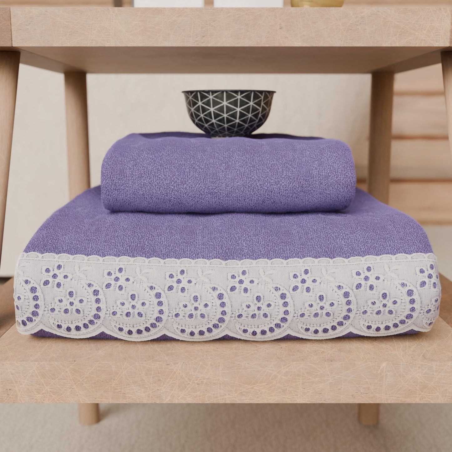 PETTI Artigiani Italiani - 100% Cotton Terry Bath Towels, 1+1 Towel Set, 2 Pieces 1 Face Towel and 1 Hand Towel, Lilac