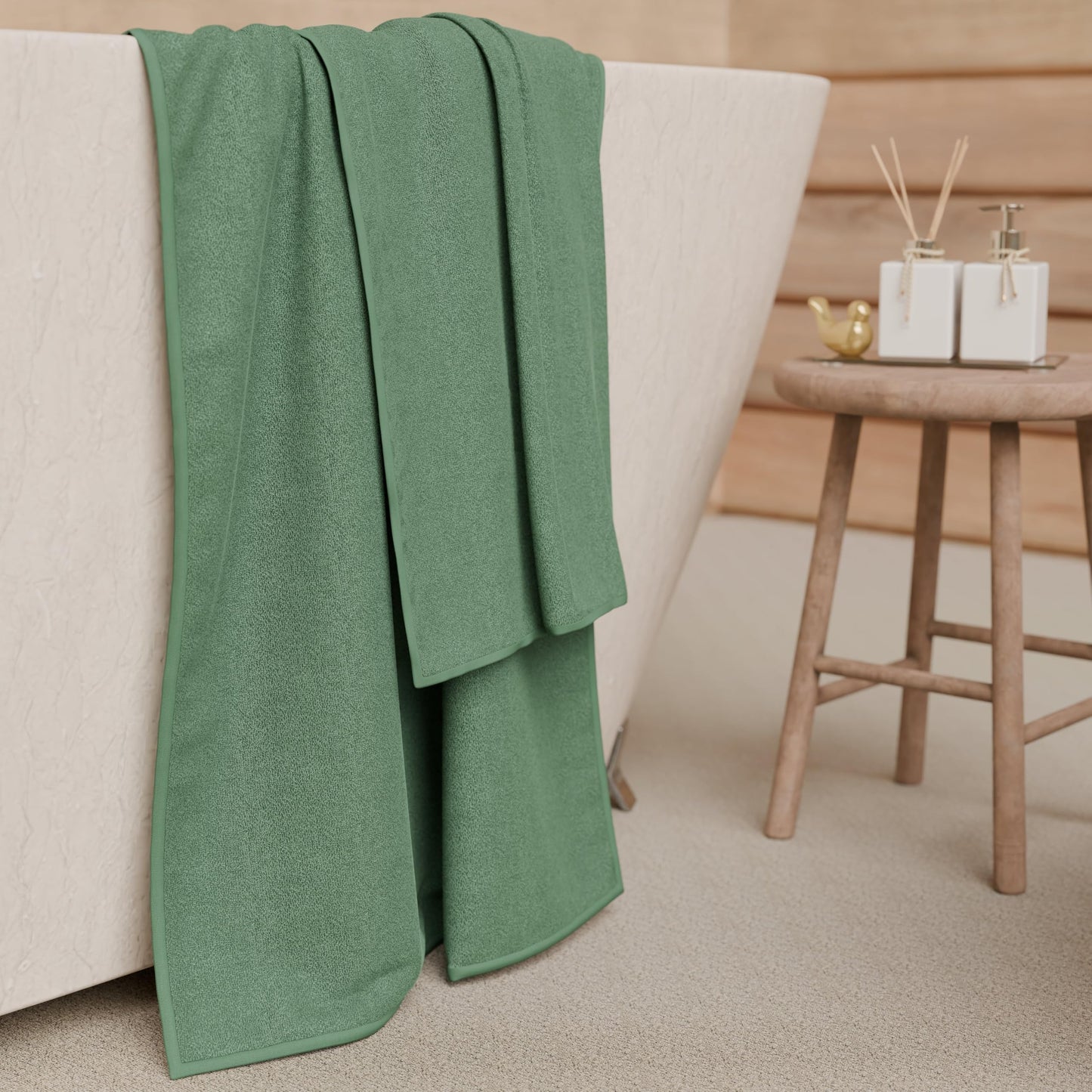 PETTI Artigiani Italiani - 100% Cotton Terry Bath Towels, 1+1 Towel Set, 2 Pieces 1 Face Towel and 1 Hand Towel, Sage Green Towels